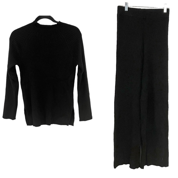 Nap Loungewear Black 100% Cashmere Rib Knit PulloverSweater & Bottoms Set NWT S - Picture 1 of 11